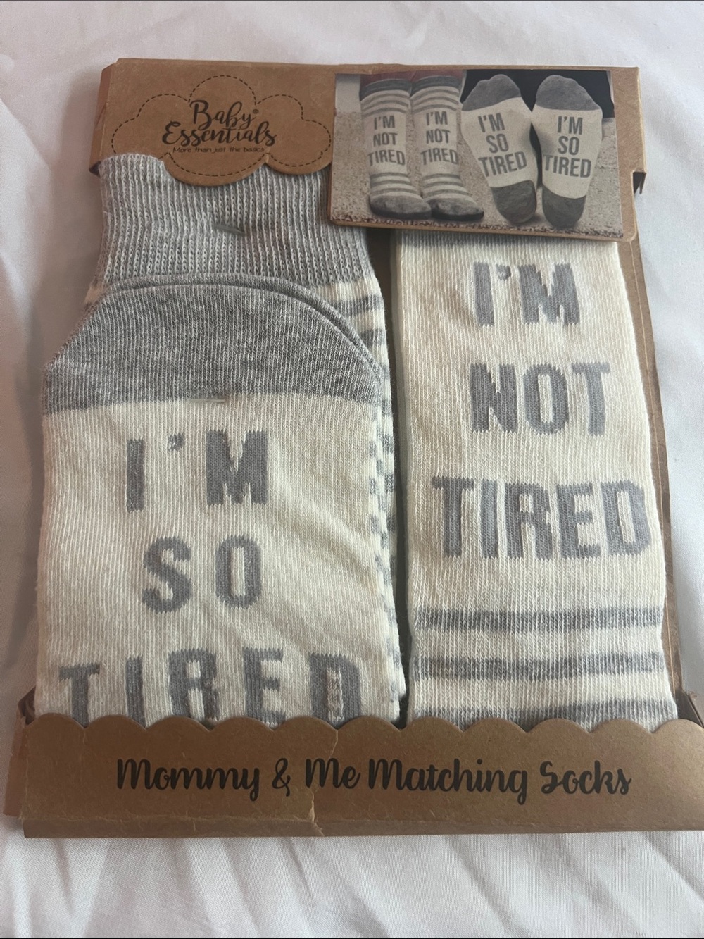 Baby Essentials Cream & Gray Mommy & Me Matching Casual Socks